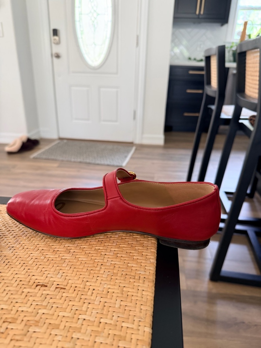 Sam Edelman Red Leather Mary Jane Flats with Gold Buckle - Picture 6 of 7